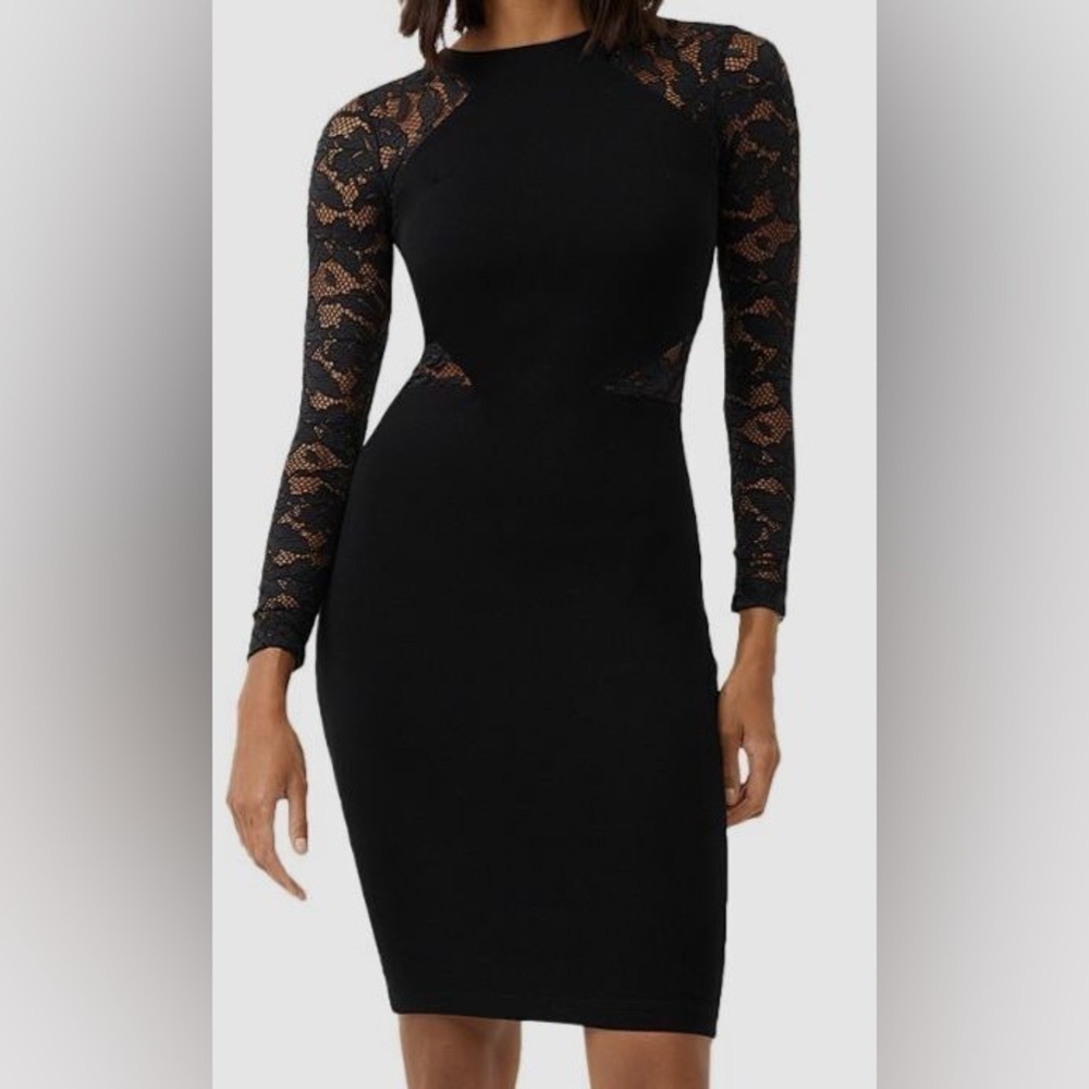 French connection black dress lace sleeves size 10